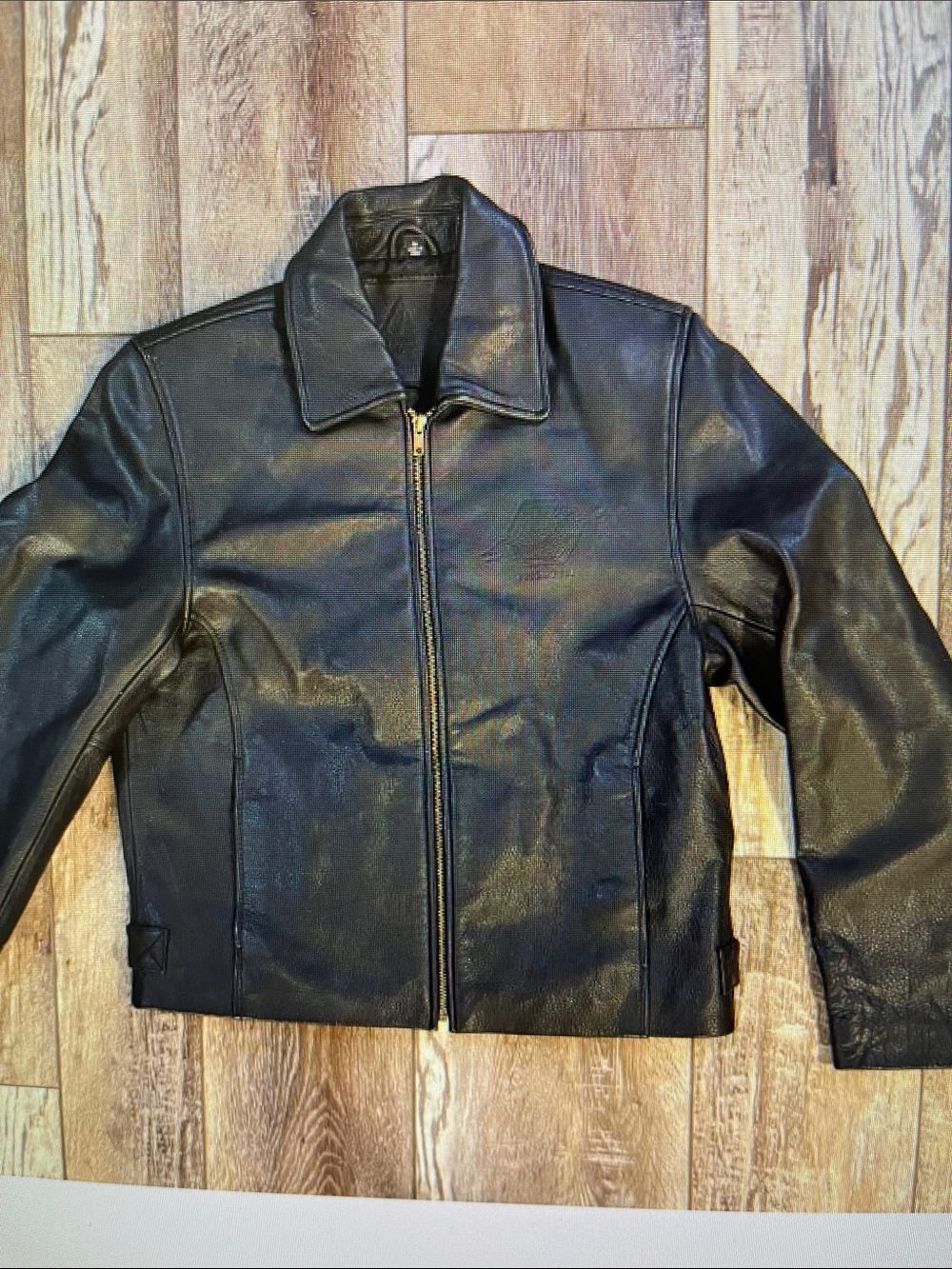 REI Black Leather Zip-Front Bomber Jacket